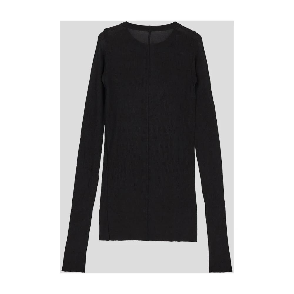 Rick Owens Rib Lange Mouw Katoenen T-Shirt Black Dames