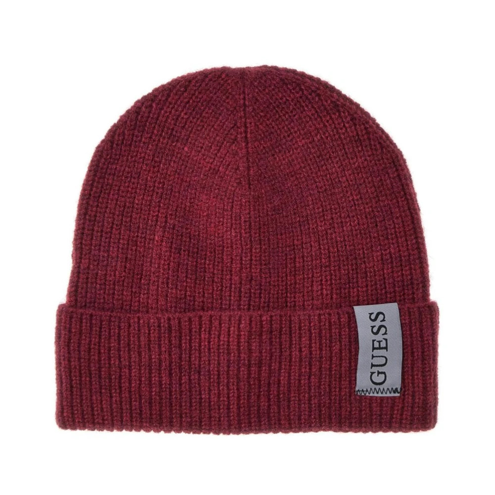 Guess Rode Logo Patch Beanie Brown Dames