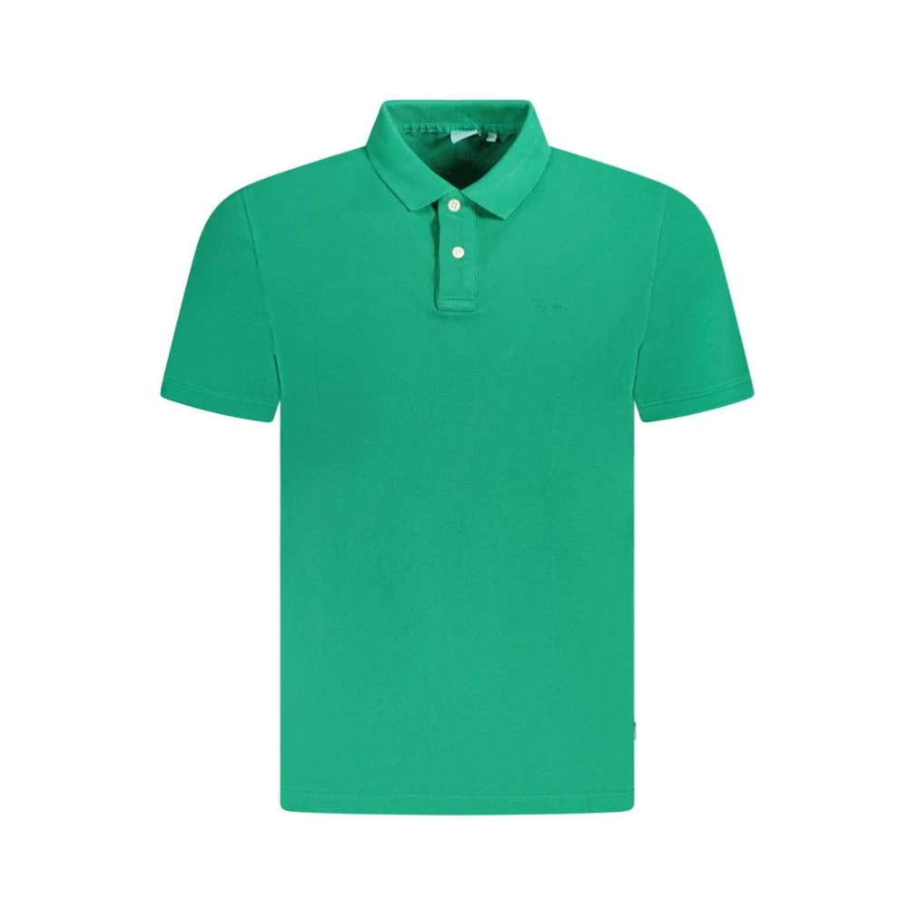 Pepe Jeans Men's Green Polo Shirts, S, Cotton Polo Shirt With Embroidered Logo