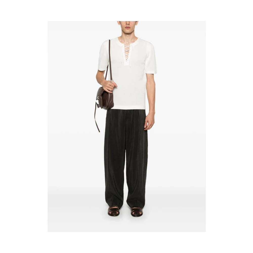 Dries Van Noten Witte Vetersluiting Korte Mouw Sweater White Heren