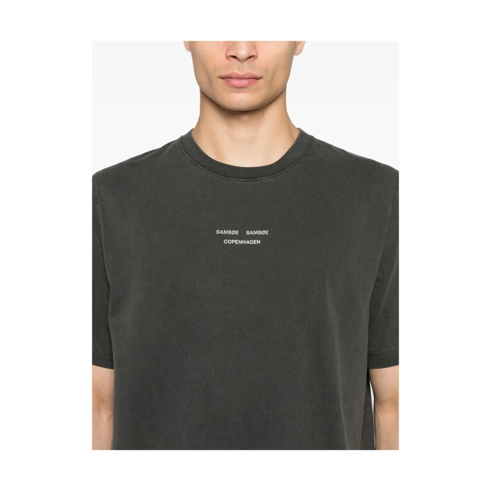 Samsøe Antraciet Grijs Logo Print Crew Neck T-shirt Gray Heren