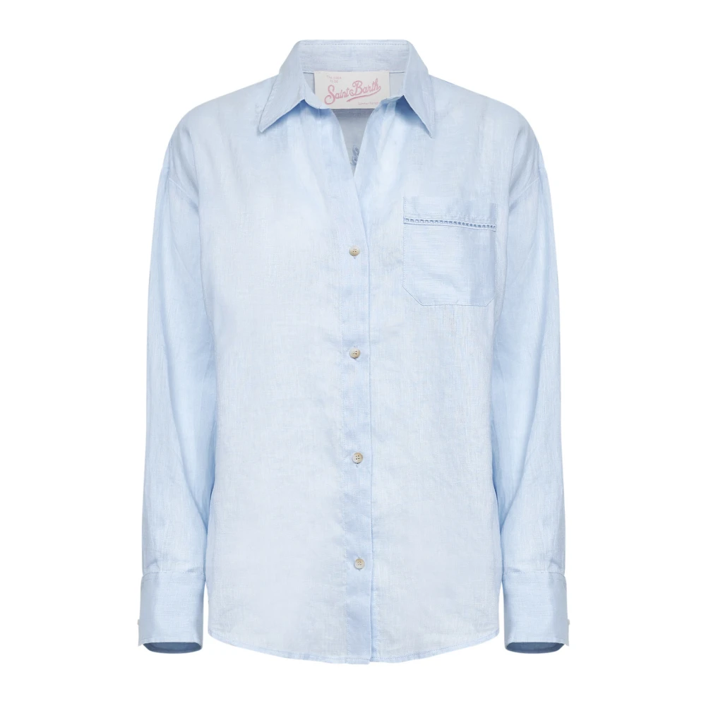 Mc2 Saint Barth , Shirts, Female, Blue, Xl, Linen Sb Holed 31 Emb