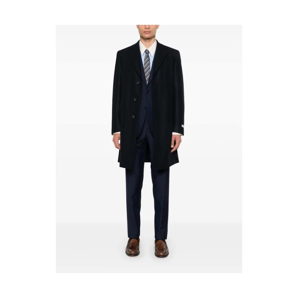 Canali Navy Blauwe Wollen Jas Blue Heren