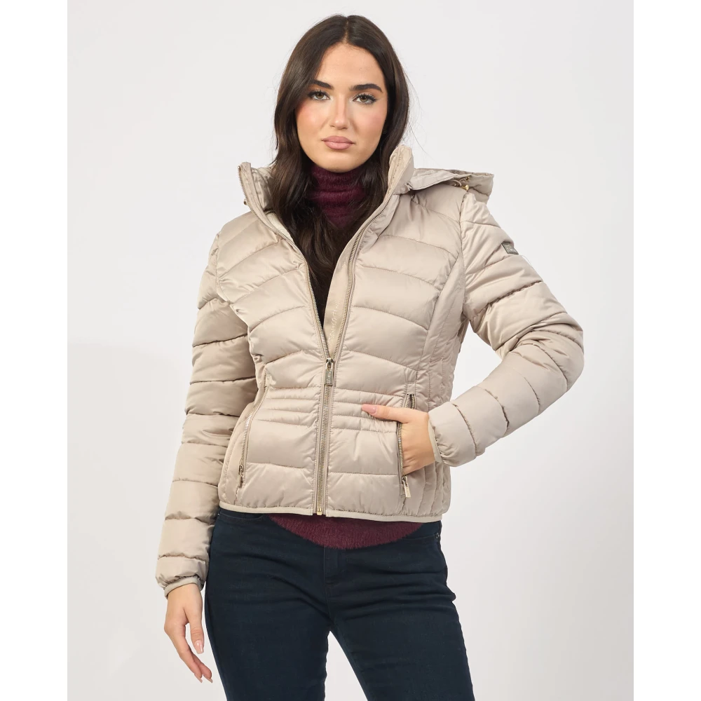 YES ZEE Korte gewatteerde regenjas met capuchon Beige Dames