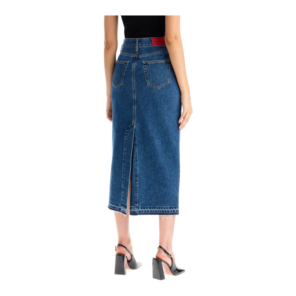 Alessandra Rich Denim Midi Rok met Strass Blue Dames