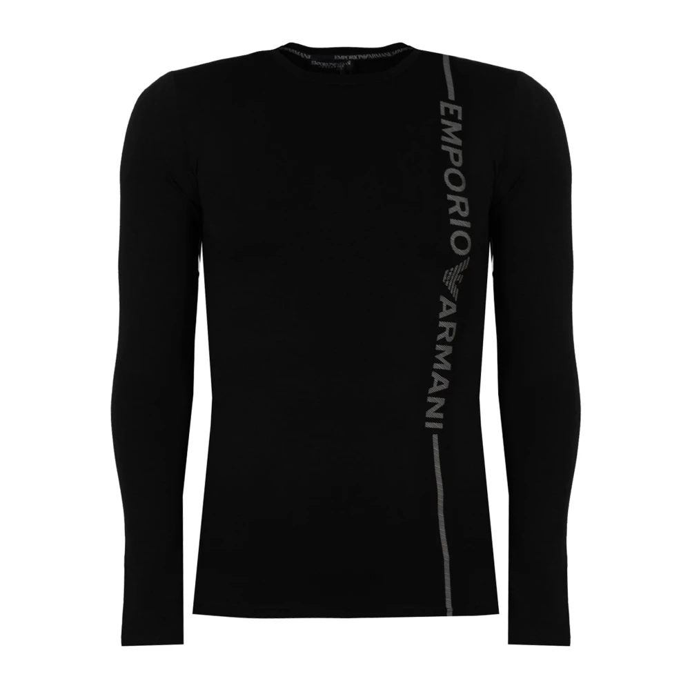 Emporio Armani Stretch Logo Verticaal T-Shirt met Lange Mouwen Black Heren