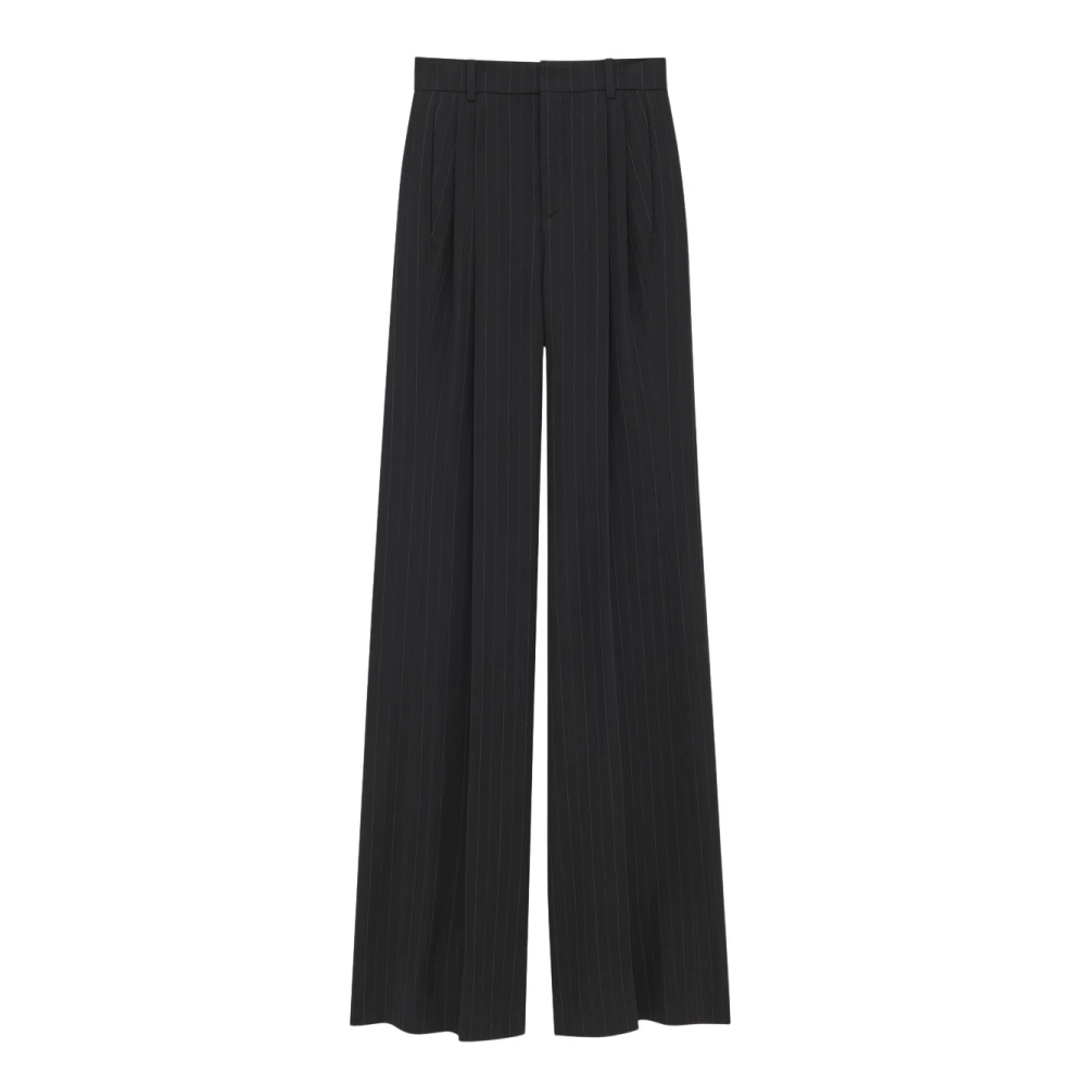 Saint Laurent Wollen Wide-Leg Broek Black Dames