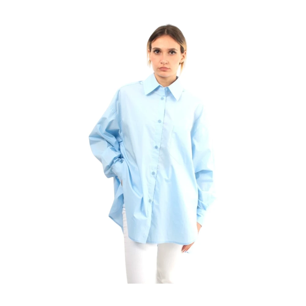 Roberto Collina Blauw Overhemd met Puntkraag Blue Dames