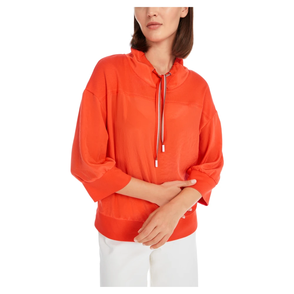 Marc Cain Materialmix Blouse met Schalkraag Orange Dames
