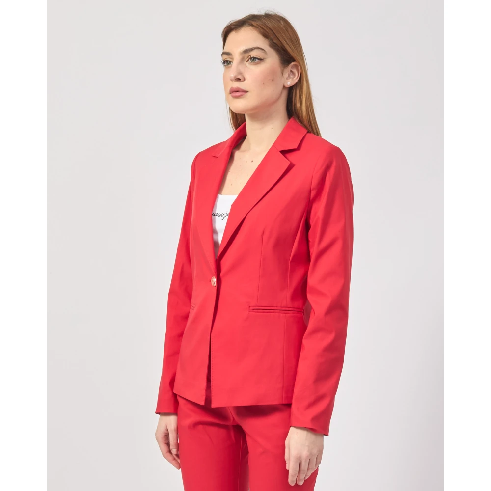 YES ZEE Rode Katoenen Jas met Gouden Knoop Red Dames