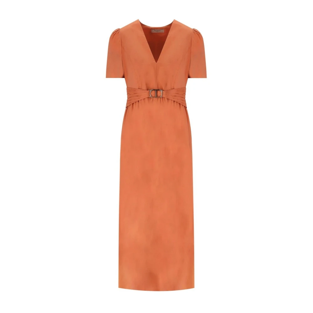 Twinset Oranje Midi Jurk met V-Hals Orange Dames