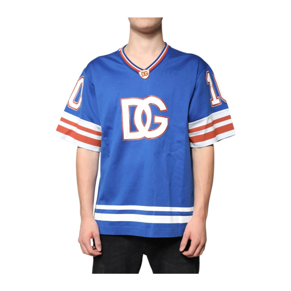 Dolce & Gabbana Blue Logo V-Neck T-Shirt - Male - T-Shirts - Blue - Xl - Tops