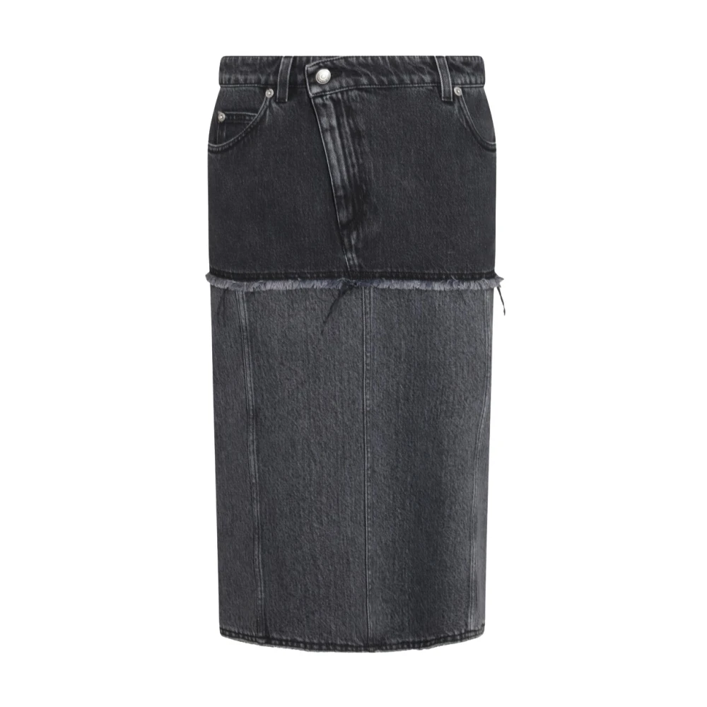 Alexander mcqueen Zwarte Katoenen Midi Rok met Rits Gray Dames