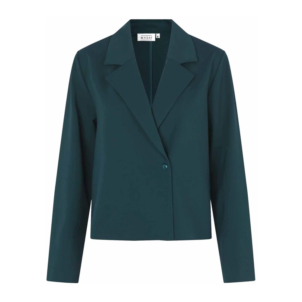 Masai Klassieke Jas met V-Hals en Knoopsluiting Green Dames