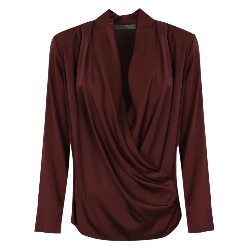 D.Exterior Bordeaux Satin Cross-Over Blouse Red Dames