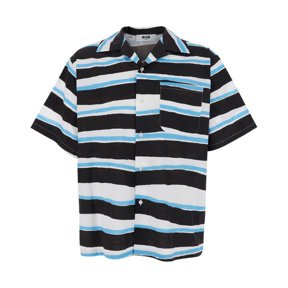 Msgm Blauw Asymmetrisch Gestreept Katoenen Overhemd Multicolor Heren