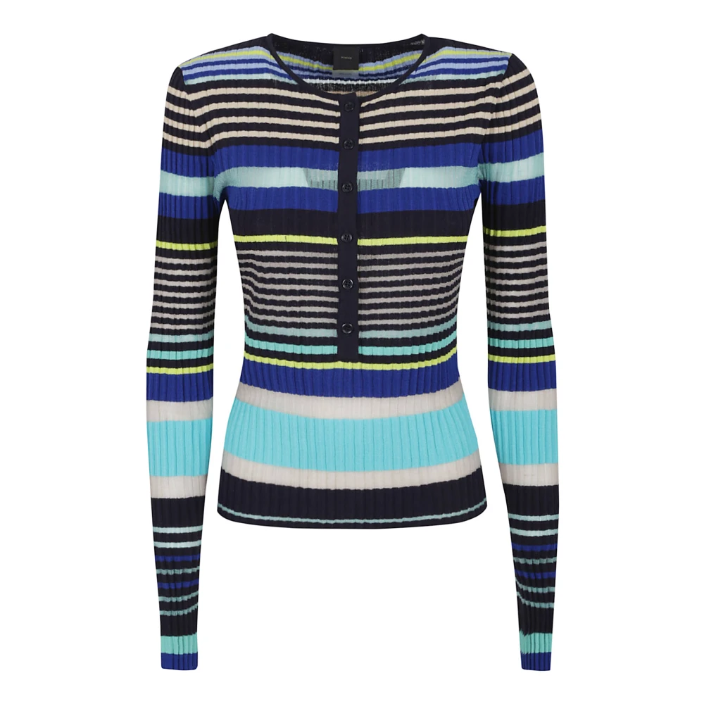Pinko Blauwe Geribbelde Trui met Poloknopen Multicolor Dames