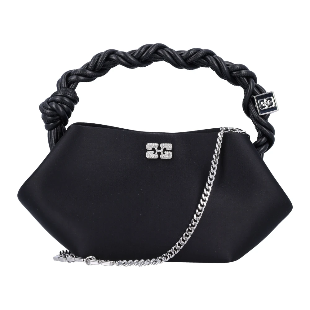 Ganni Zwarte Satijnen Handtas met Kristaldetails Black Dames