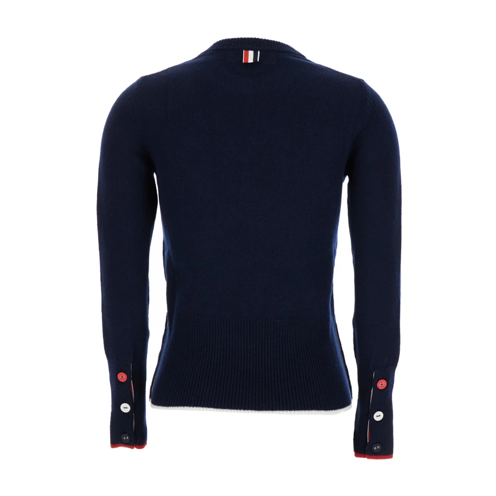 Thom Browne Intarsia Crewneck Merino Wol Trui Blue Dames