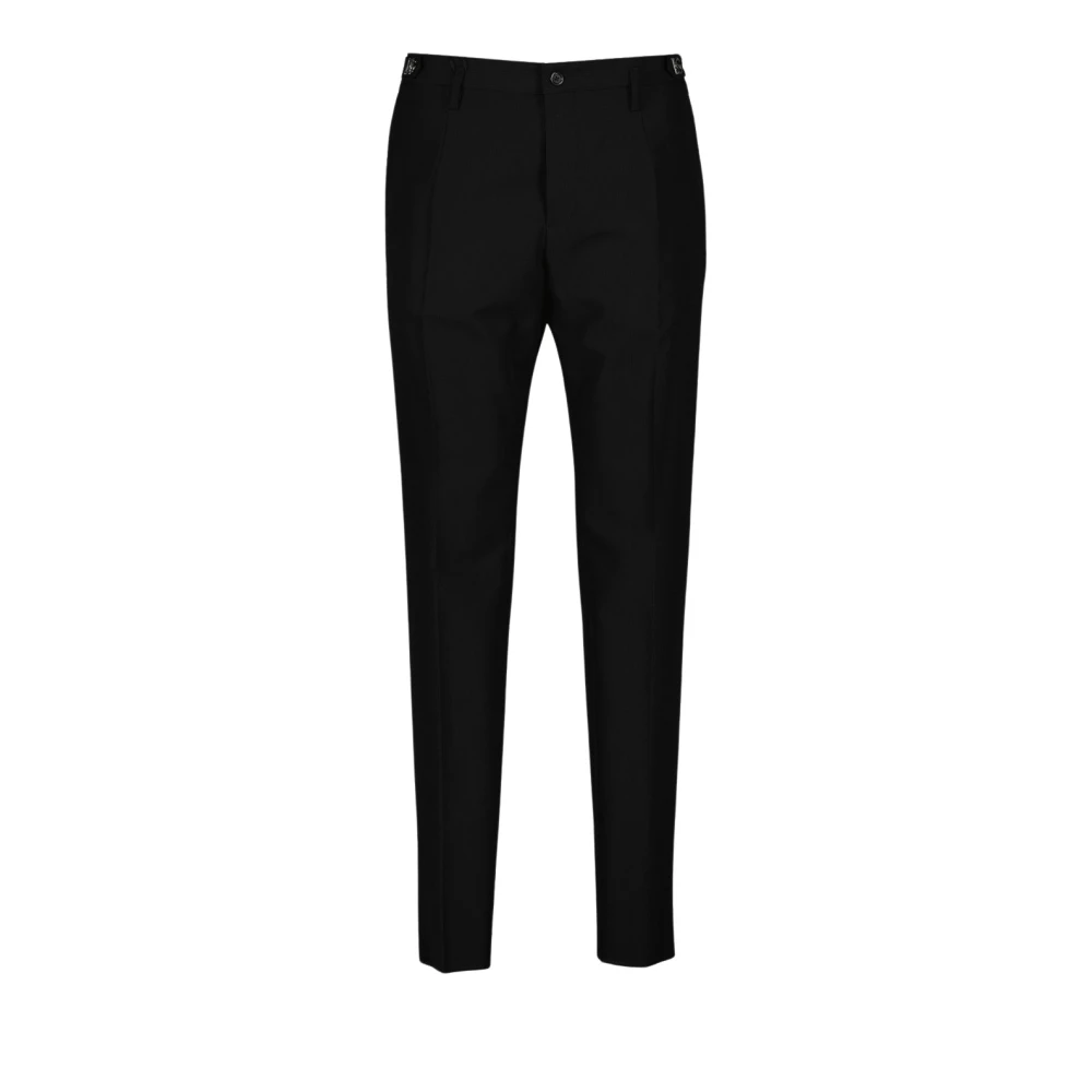 Dolce & Gabbana Men's Black Straight Cut Trousers With Metallic Logo Large