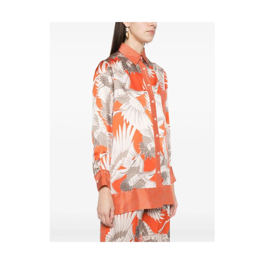 Kiton Zijden Overhemd met Grafische Print Orange Dames