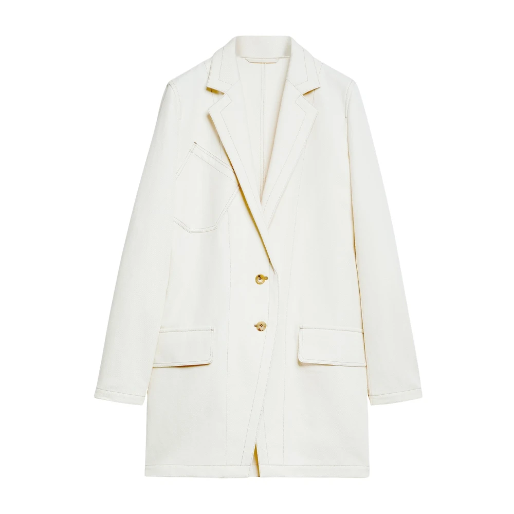 Max Mara Stijlvolle Denim Jack met Contraststiksels Beige Dames