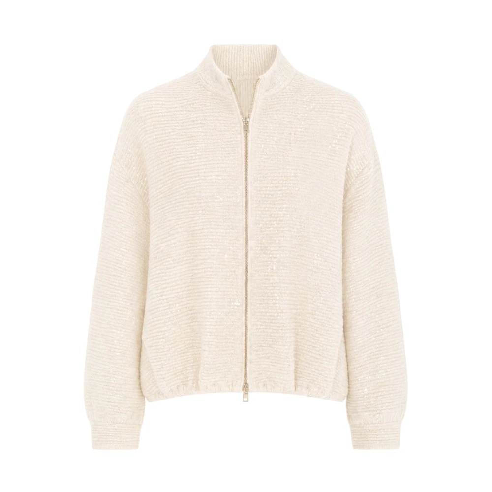 Herno Women's Beige Zip-Throughs, L, Luminous Sequined Bomber