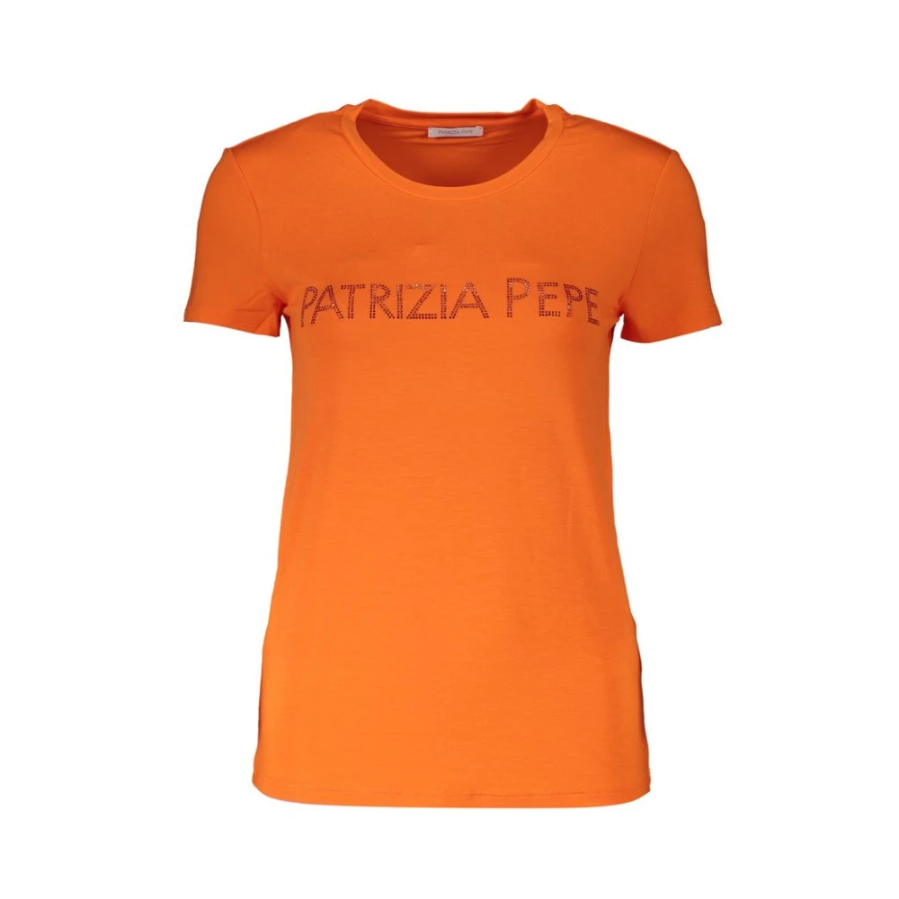 Patrizia Pepe Orange Elegant Rhinestone Tee
