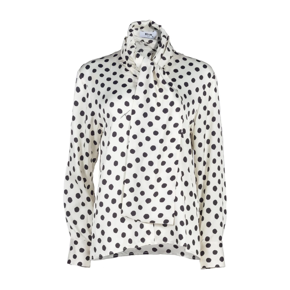 Msgm Contrasterend Patroon Viscose Shirt met Kraag Beige Dames