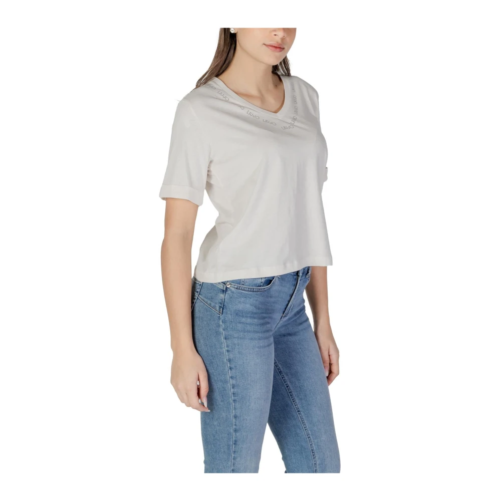 Liu Jo Witte Katoenen V-Hals T-Shirt White Dames