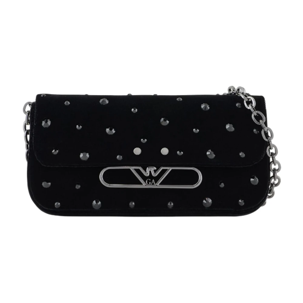 Emporio Armani Velvet Strass Schoudertas met Flap Black Dames