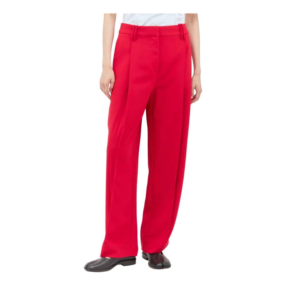 Ganni Gestikte Voorkant Geplooide Twill Broek Red Dames
