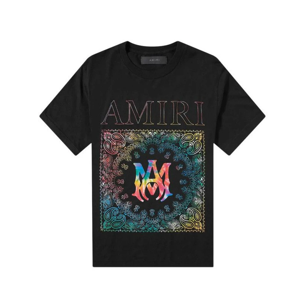 Amiri Men's Black T-Shirts, L, Rainbow Bandana Tee