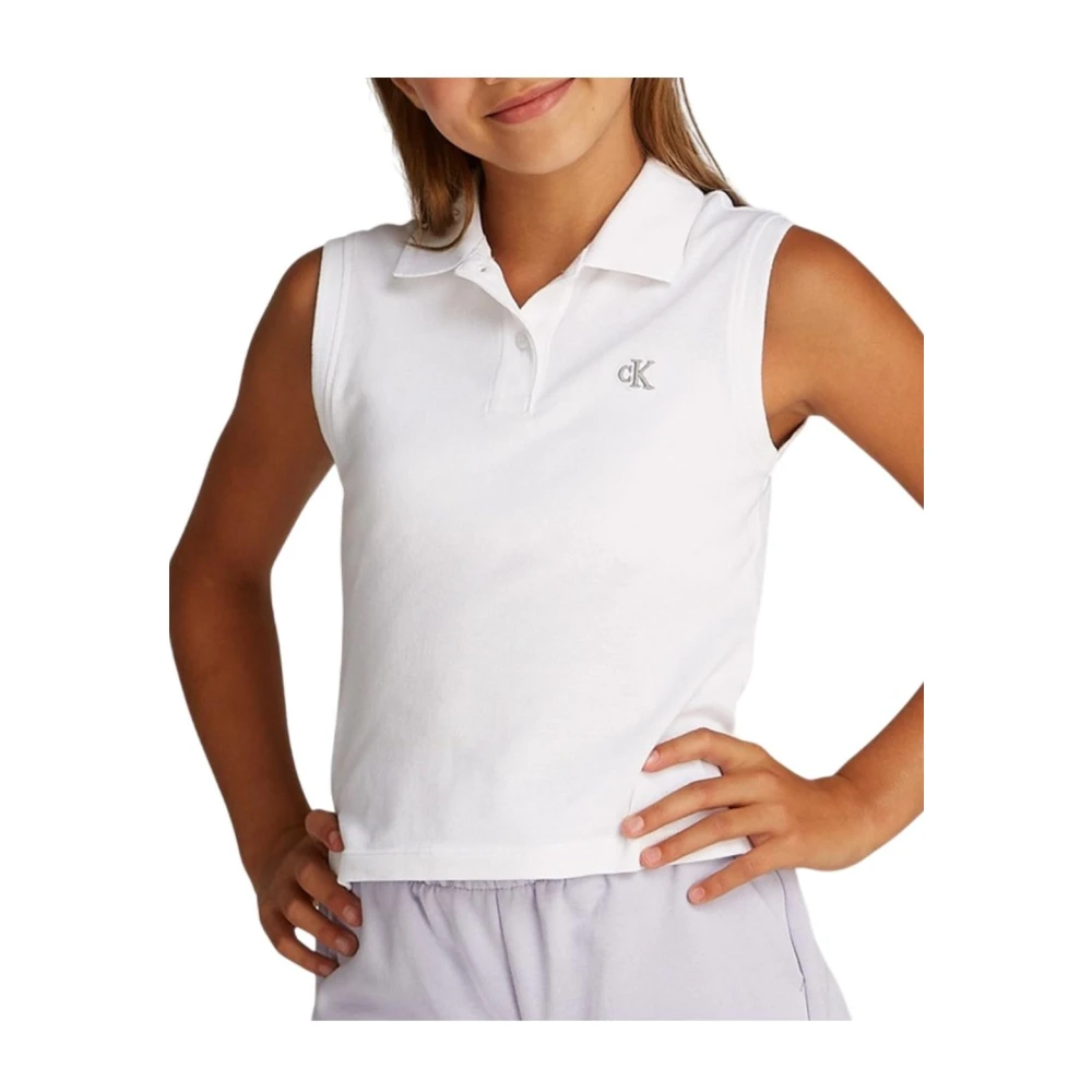 Calvin Klein Girls White Kids Sleeveless Tops, 10 Y, Sleeveless Polo