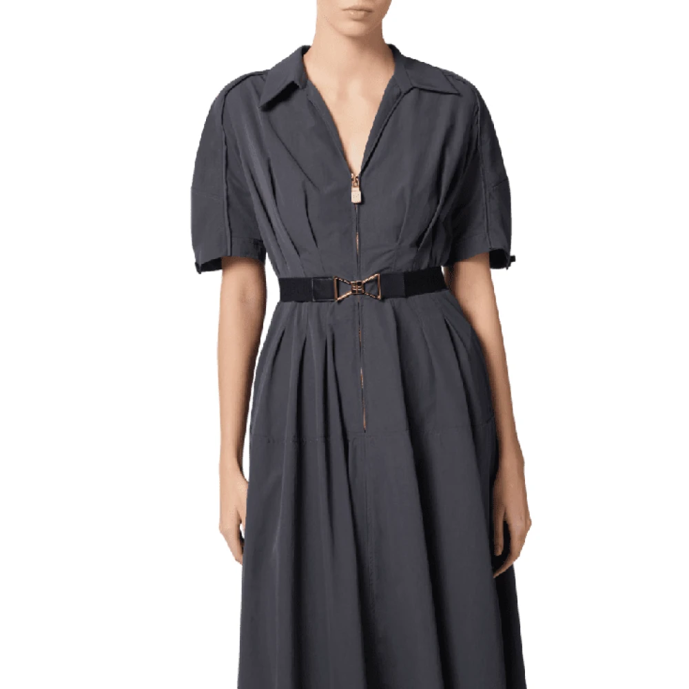 Elisabetta Franchi Grafiet Riemjurk met Flare Gray Dames