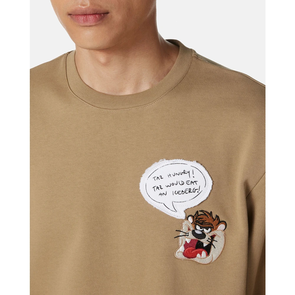 Iceberg Klassieke regular fit ronde hals moddergekleurde sweatshirt met Looney Tunes detail Green Heren