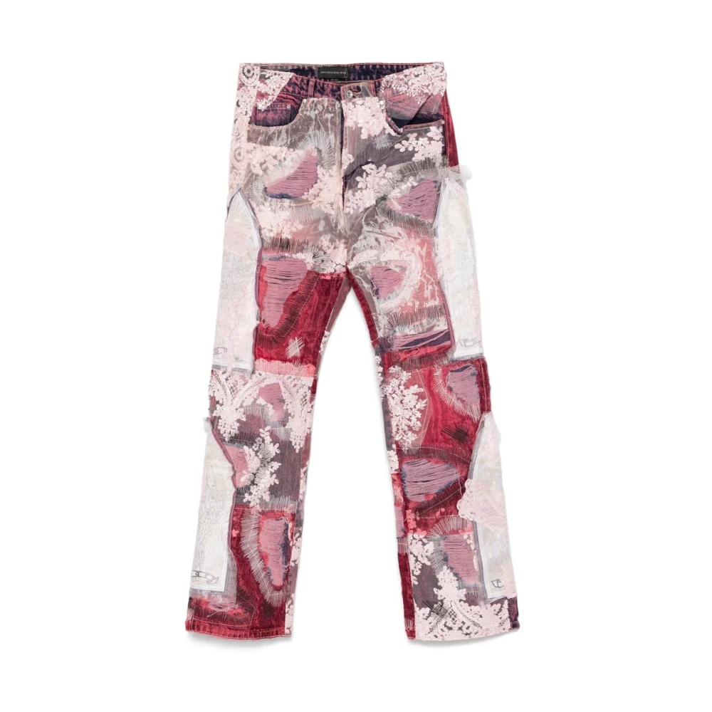 Who Decides War Patchwork Denim Jeans met Bloemendetails Multicolor Heren