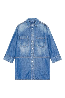 Blå Denim Oversized Långärmad Skjorta