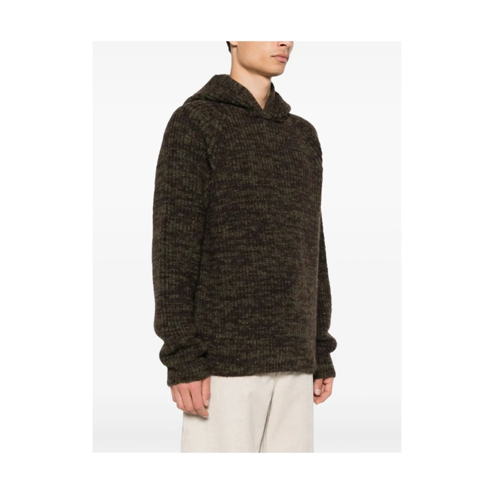 Laneus Grof Gebreide Olijfgroene Hoodie Green Heren