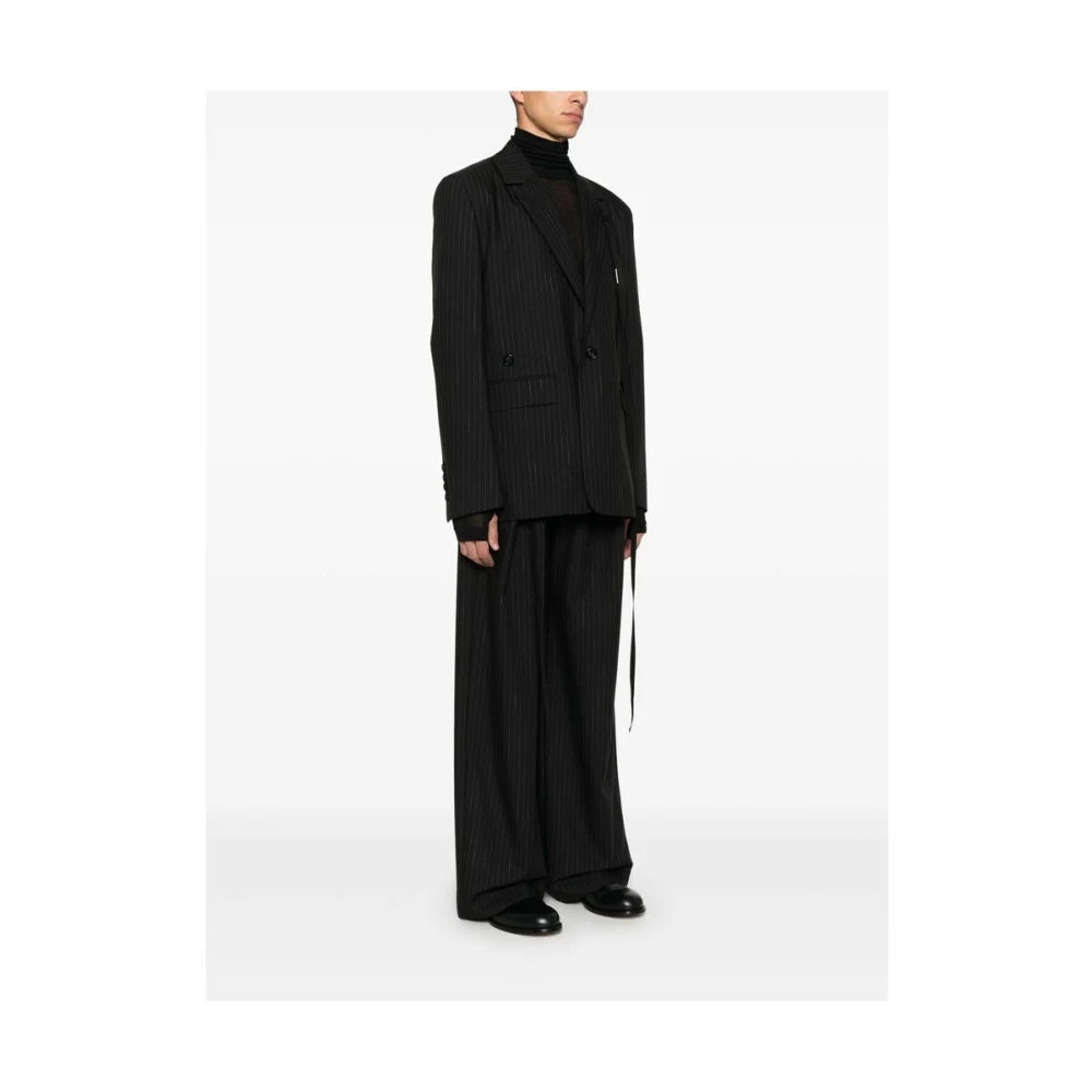 Ann Demeulemeester Zwart Pinstripe Double-Breasted Jas Black Heren