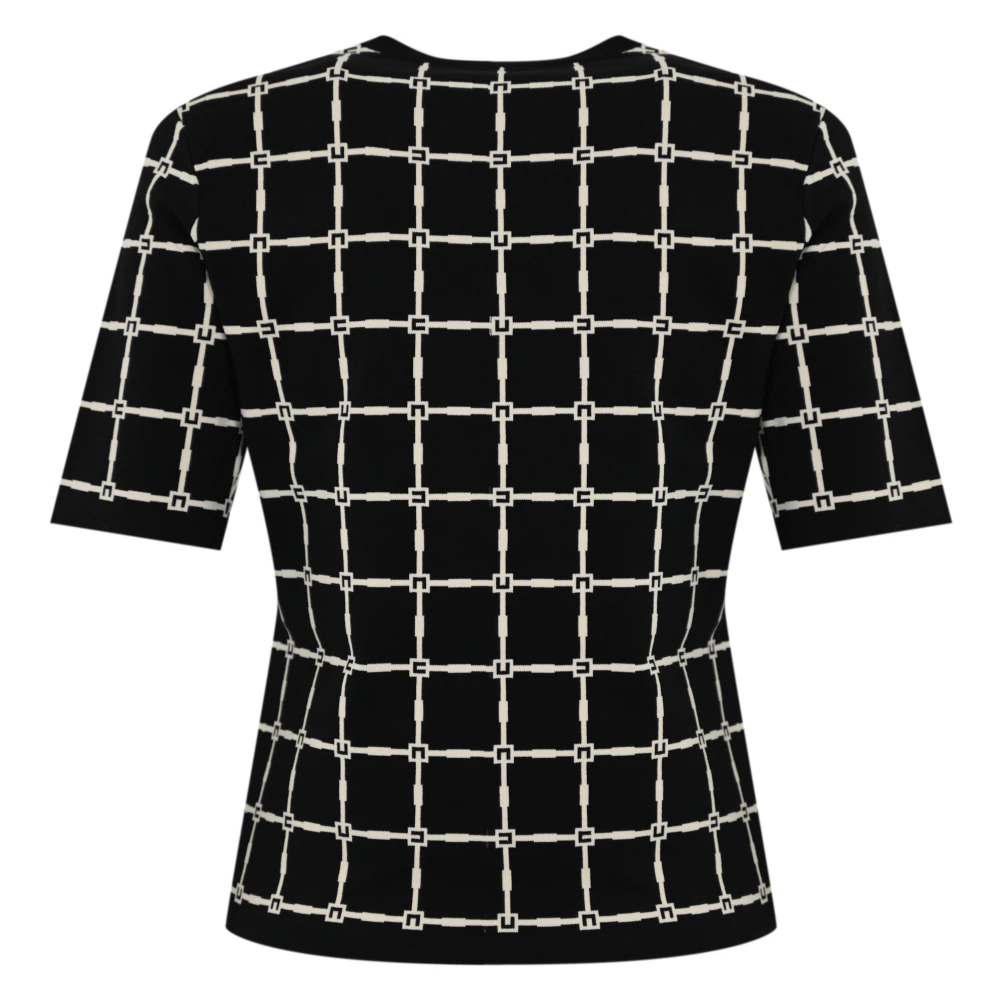 Elisabetta Franchi Geometrische Logo Trui Korte Mouw Black Dames