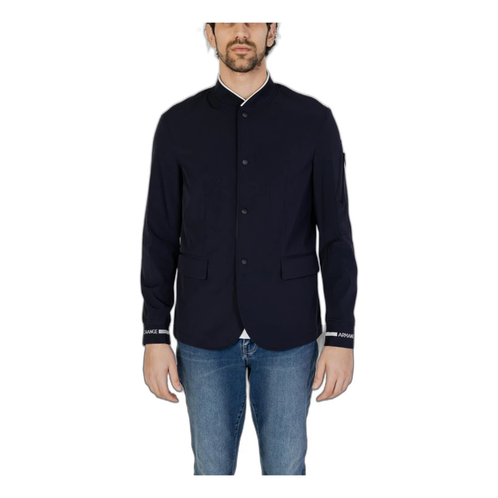 Armani Exchange Blauwe Effen Lange Mouw Blazer Blue Heren