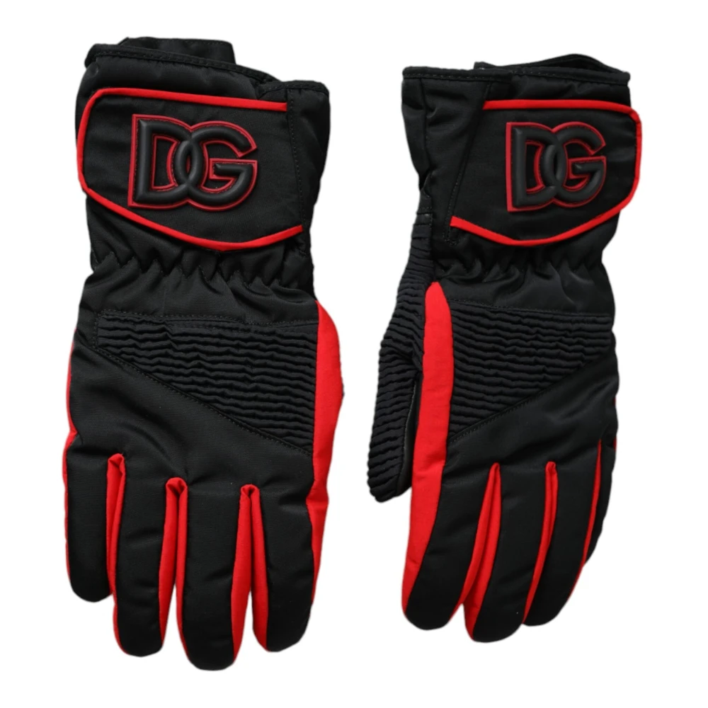 Dolce & Gabbana Black Red Nylon Wrist Length Gloves - 7.5 | S - Image 2