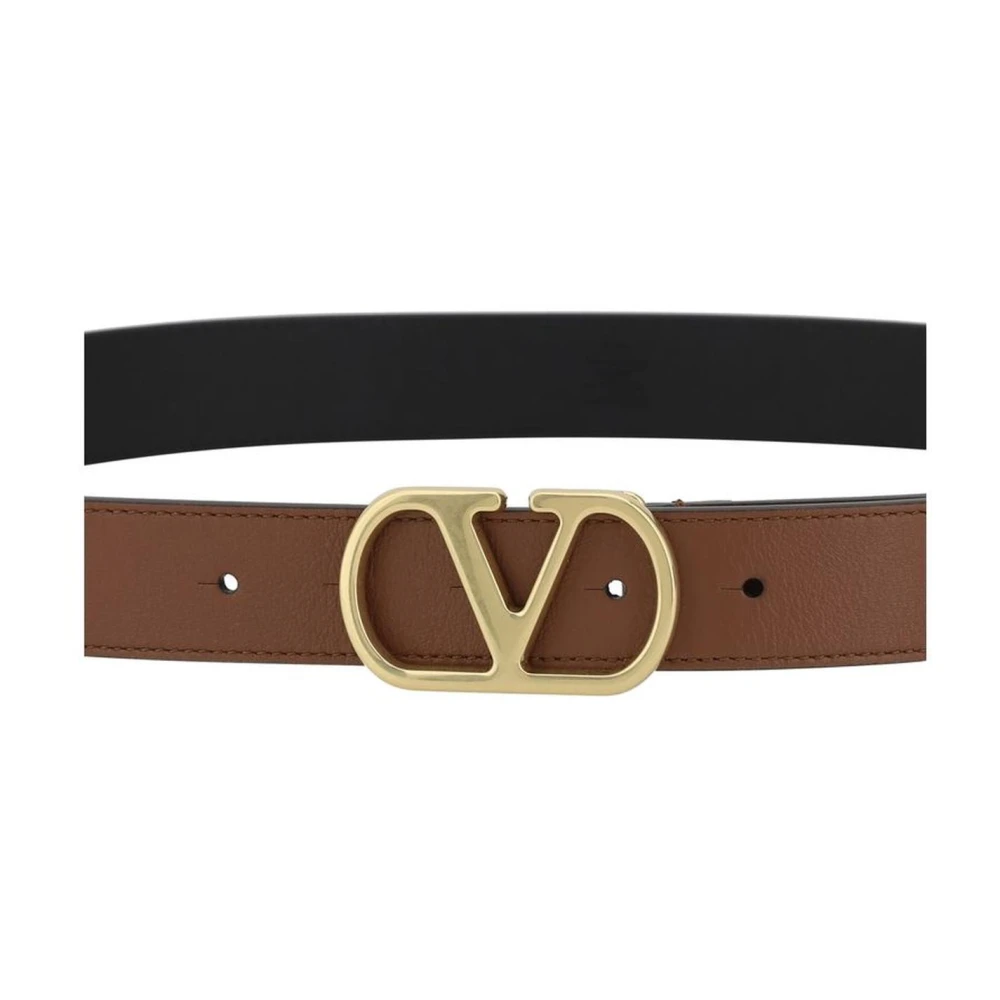 Valentino Garavani VLogo Leren Riem met Contrasterende Gesp Brown Heren