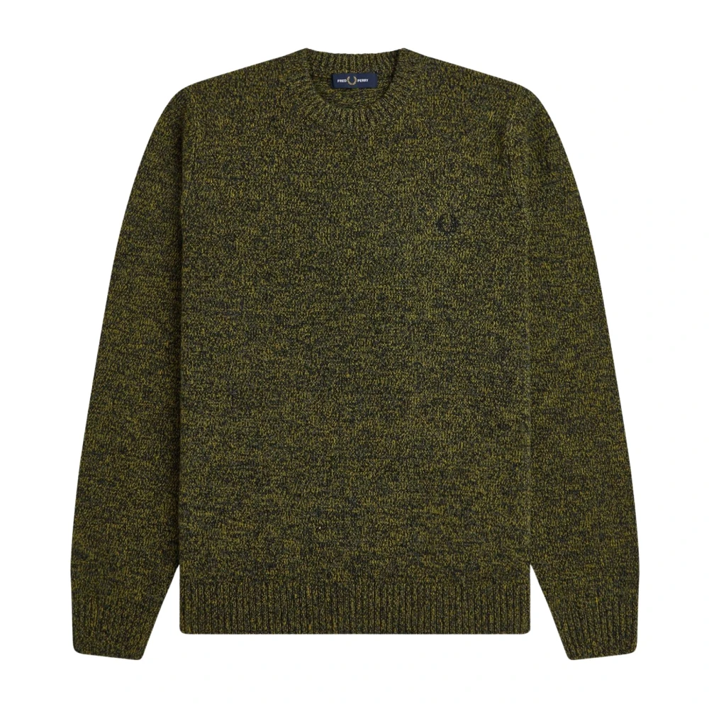 Fred Perry Men's Green Round-Neck Knitwear, Xl, Maglione In Filato Ritorto Mélange