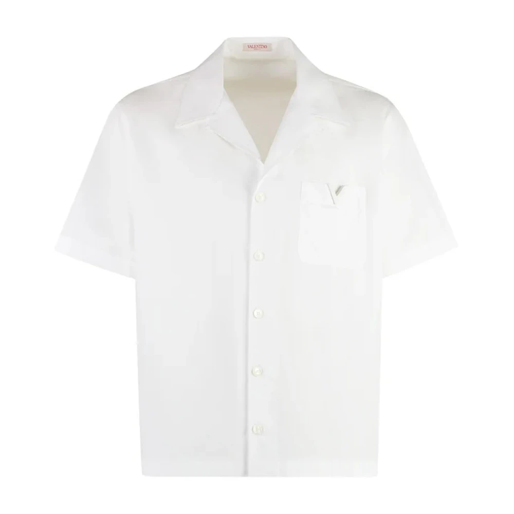 Valentino Garavani Katoenen Poplin Bowling Shirt met Rubberized V Detail White Heren