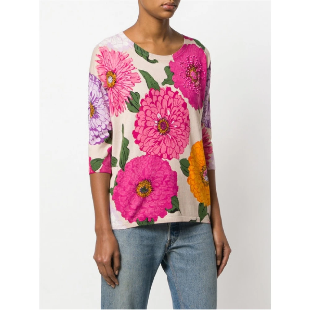 Twinset Bloemen gebreide trui met 3 4 mouwen Multicolor Dames