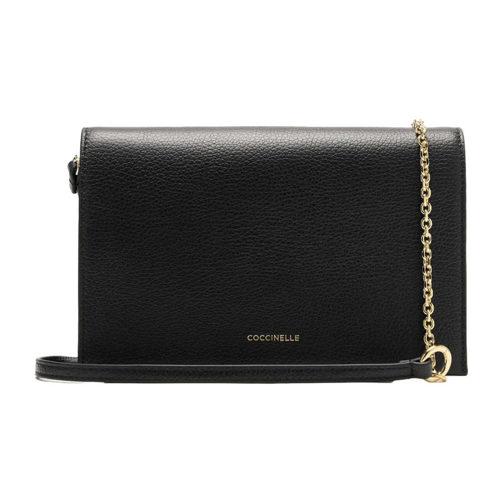 Coccinelle Zwarte leren schoudertas met ketting Black Dames