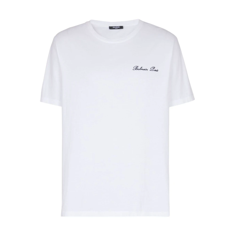 Balmain White Embroidered Signature T-Shirt - Male - T-Shirts - Xl - Tops