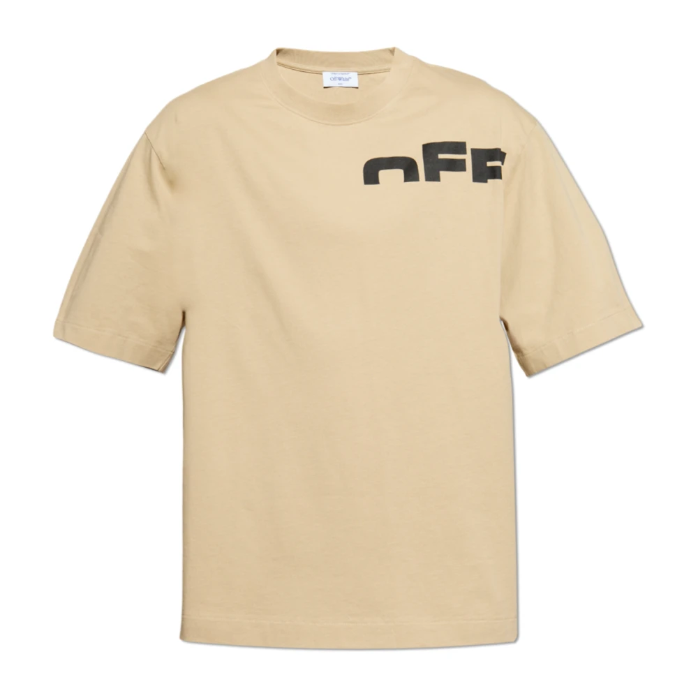 Off White Bedrukt T-shirt Beige Heren